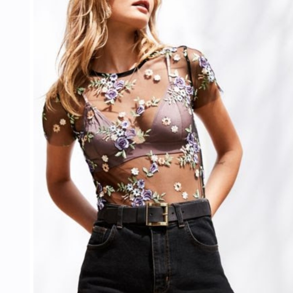 Sheer floral t-shirt